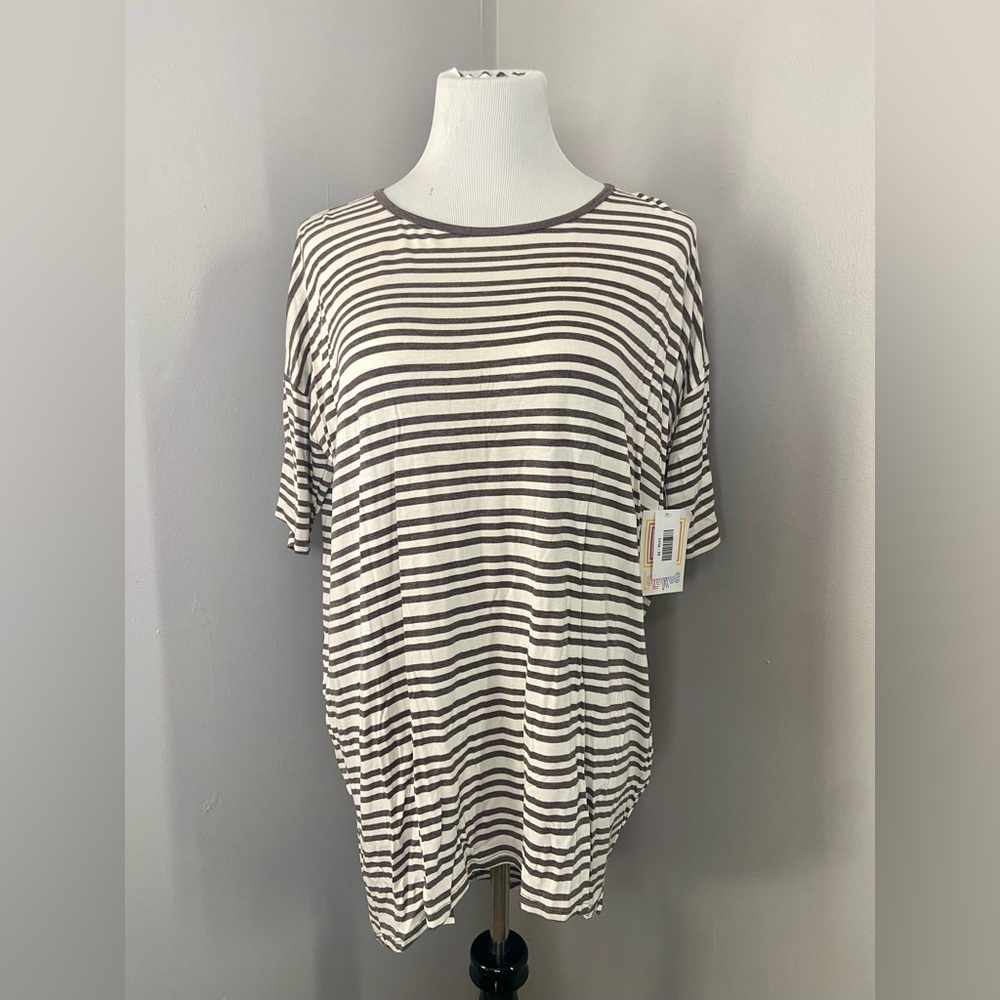 LuLaRoe Irma Tunic Style Top NWT Off White Brown Stripes
